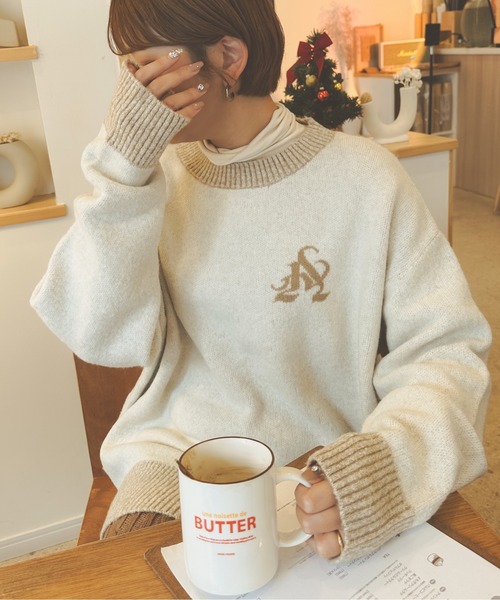 Ambre Neige(アンブルネージュ)の「メランジオーバーロゴニット/【WEB/EC限定商品】(ニット/セーター・レディース・アイボリー/ピンク・FREE)」の19枚目の写真