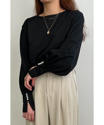パール付きギャザー袖カットソー