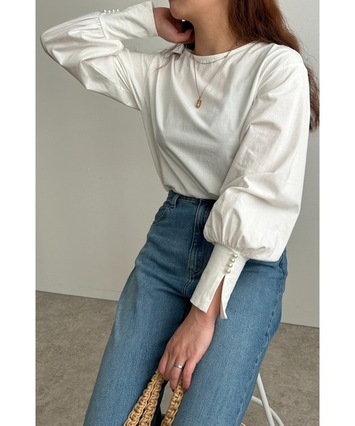 palm RICHE(ポームリシュ)の「パール付きギャザー袖カットソー(Tシャツ/カットソー・レディース・ブラック/オフホワイト/ブルー・M)」の8枚目の写真