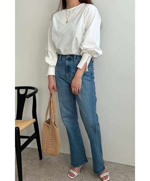 palm RICHE(ポームリシュ)の「パール付きギャザー袖カットソー(Tシャツ/カットソー・レディース・ブラック/オフホワイト/ブルー・M)」の5枚目の写真