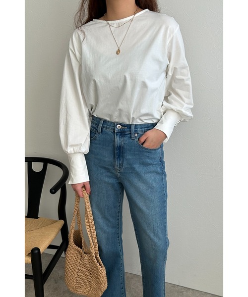 palm RICHE(ポームリシュ)の「パール付きギャザー袖カットソー(Tシャツ/カットソー・レディース・ブラック/オフホワイト/ブルー・M)」の9枚目の写真