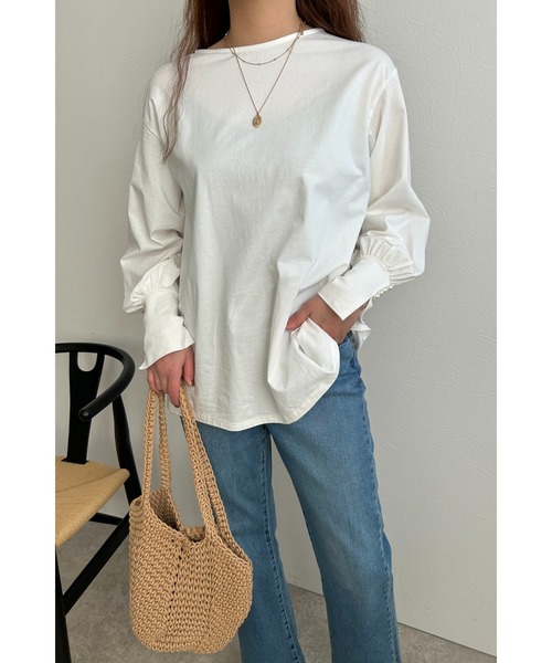 palm RICHE(ポームリシュ)の「パール付きギャザー袖カットソー(Tシャツ/カットソー・レディース・ブラック/オフホワイト/ブルー・M)」の10枚目の写真