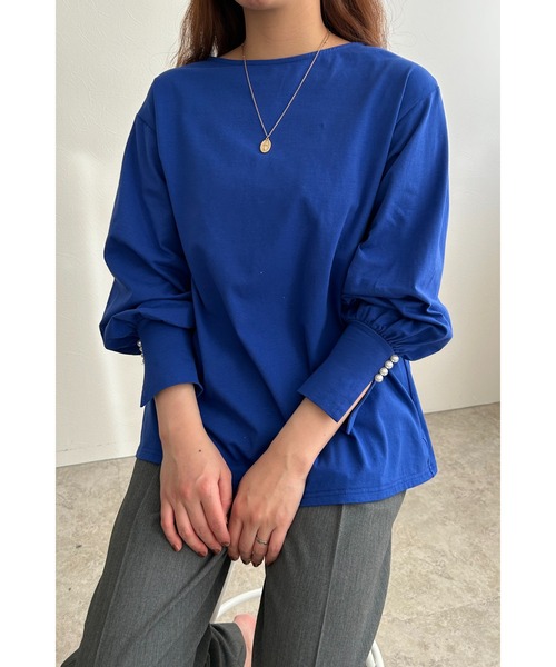 palm RICHE(ポームリシュ)の「パール付きギャザー袖カットソー(Tシャツ/カットソー・レディース・ブラック/オフホワイト/ブルー・M)」の11枚目の写真