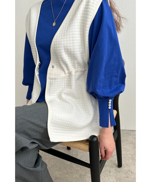 palm RICHE(ポームリシュ)の「パール付きギャザー袖カットソー(Tシャツ/カットソー・レディース・ブラック/オフホワイト/ブルー・M)」の12枚目の写真