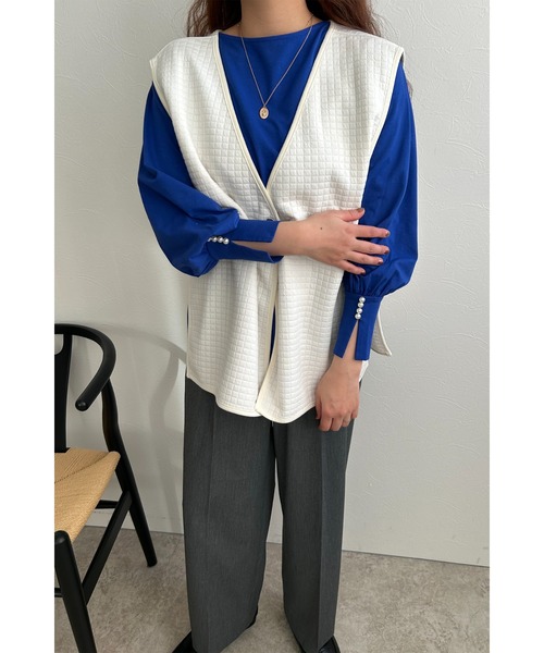 palm RICHE(ポームリシュ)の「パール付きギャザー袖カットソー(Tシャツ/カットソー・レディース・ブラック/オフホワイト/ブルー・M)」の18枚目の写真