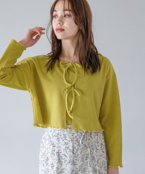 mysty woman（ミスティウーマン）の「【手洗い可】マルチツインLSリボンカーディガン　184575（カーディガン/ボレロ・レディース・モカ/イエロー/アイボリー/ライトブルー・FREE）」の4枚目の写真