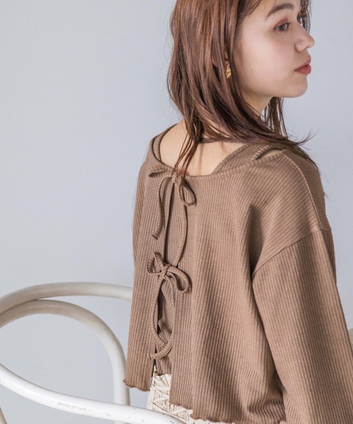 mysty woman（ミスティウーマン）の「【手洗い可】マルチツインLSリボンカーディガン　184575（カーディガン/ボレロ・レディース・モカ/イエロー/アイボリー/ライトブルー・FREE）」の3枚目の写真