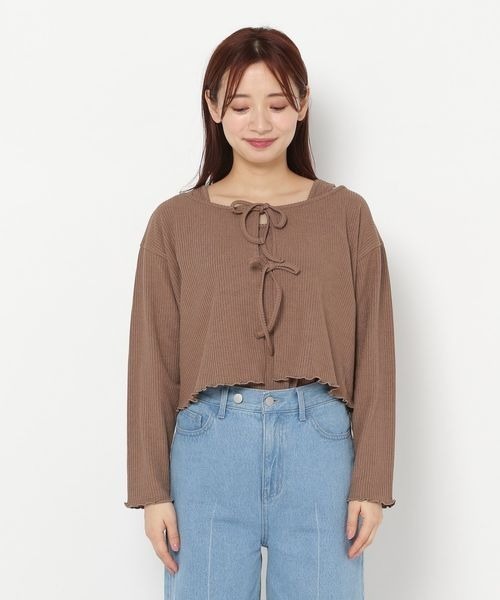 mysty woman（ミスティウーマン）の「【手洗い可】マルチツインLSリボンカーディガン　184575（カーディガン/ボレロ・レディース・モカ/イエロー/アイボリー/ライトブルー・FREE）」の9枚目の写真