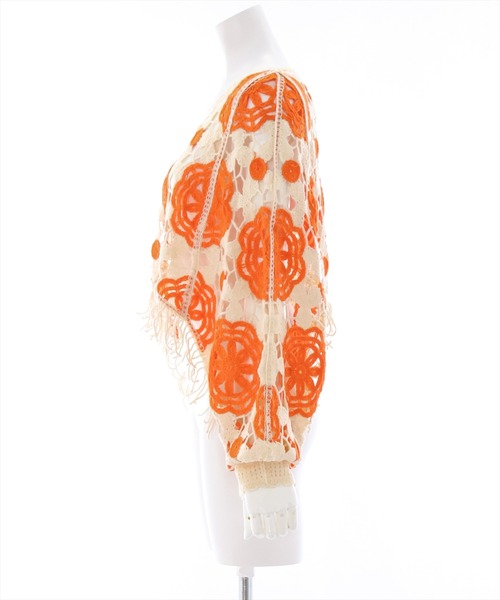 clear（クリア）の「配色クロシェ編みニットトップス（ニット/セーター・レディース・ブラック/オレンジ/グリーン・F）」の5枚目の写真