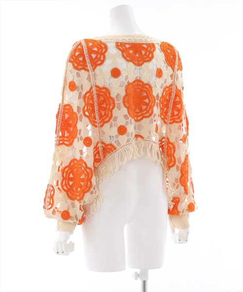 clear（クリア）の「配色クロシェ編みニットトップス（ニット/セーター・レディース・ブラック/オレンジ/グリーン・F）」の6枚目の写真