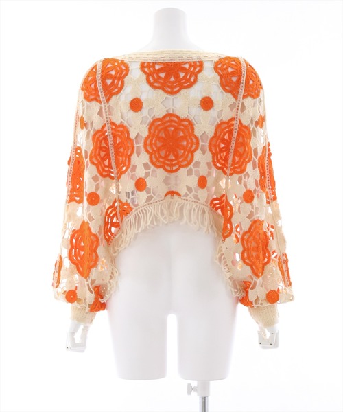 clear（クリア）の「配色クロシェ編みニットトップス（ニット/セーター・レディース・ブラック/オレンジ/グリーン・F）」の7枚目の写真