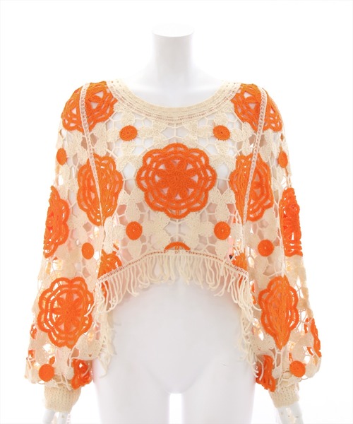 clear（クリア）の「配色クロシェ編みニットトップス（ニット/セーター・レディース・ブラック/オレンジ/グリーン・F）」の8枚目の写真