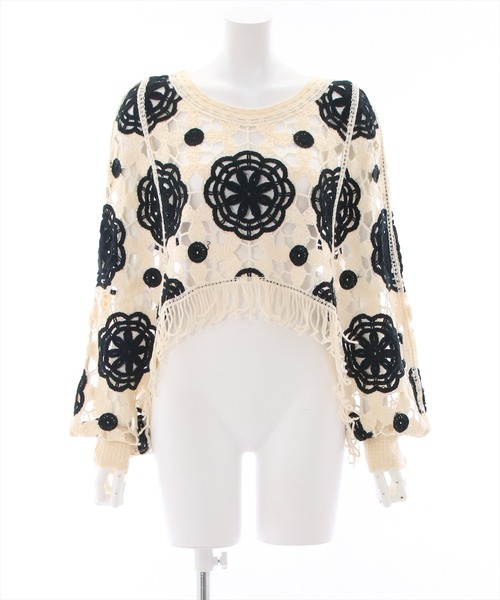 clear（クリア）の「配色クロシェ編みニットトップス（ニット/セーター・レディース・ブラック/オレンジ/グリーン・F）」の12枚目の写真