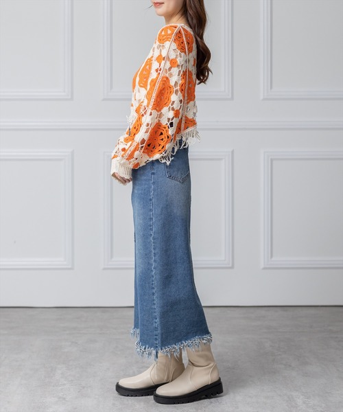 clear（クリア）の「配色クロシェ編みニットトップス（ニット/セーター・レディース・ブラック/オレンジ/グリーン・F）」の21枚目の写真