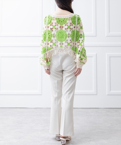 clear（クリア）の「配色クロシェ編みニットトップス（ニット/セーター・レディース・ブラック/オレンジ/グリーン・F）」の19枚目の写真