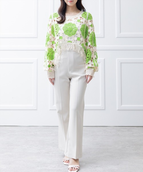 clear（クリア）の「配色クロシェ編みニットトップス（ニット/セーター・レディース・ブラック/オレンジ/グリーン・F）」の18枚目の写真