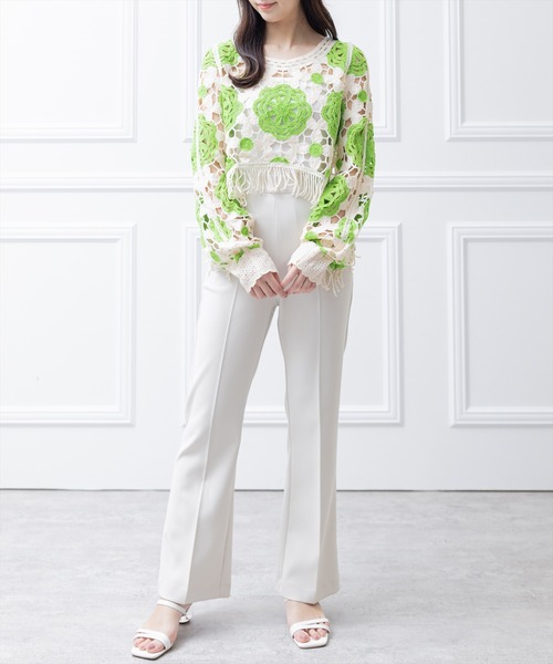 clear（クリア）の「配色クロシェ編みニットトップス（ニット/セーター・レディース・ブラック/オレンジ/グリーン・F）」の17枚目の写真