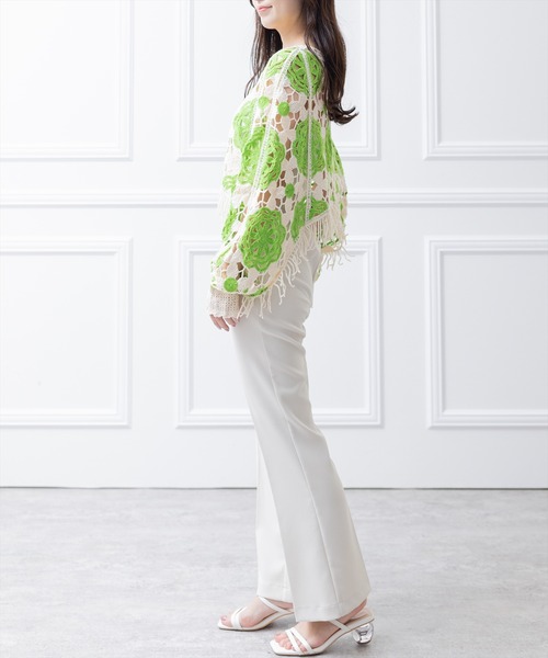 clear（クリア）の「配色クロシェ編みニットトップス（ニット/セーター・レディース・ブラック/オレンジ/グリーン・F）」の16枚目の写真