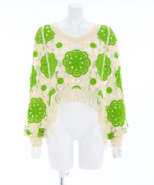 clear（クリア）の「配色クロシェ編みニットトップス（ニット/セーター・レディース・ブラック/オレンジ/グリーン・F）」の14枚目の写真