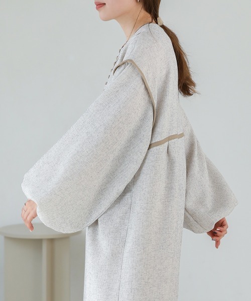 Bibiy. ツイードワンピース セール】【低身長向けサイズあり】配色パイピングツイードワンピース