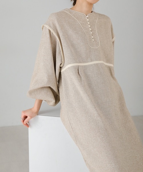 Bibiy. ツイードワンピース セール】【低身長向けサイズあり】配色パイピングツイードワンピース