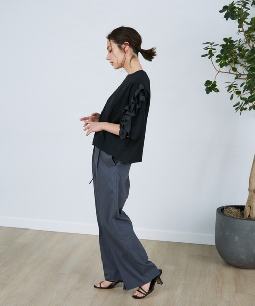 Luftrobe（ルフトローブ）の「スーピマコットン ラッフルスリーブカットソー（Tシャツ/カットソー・レディース・ブラック/オフホワイト・9号）」の12枚目の写真