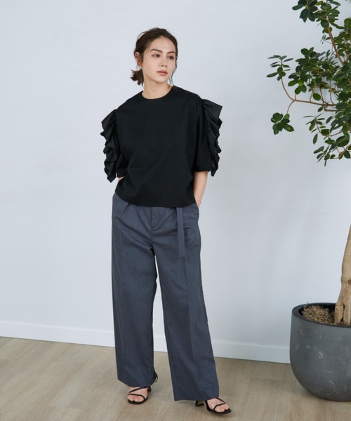 Luftrobe（ルフトローブ）の「スーピマコットン ラッフルスリーブカットソー（Tシャツ/カットソー・レディース・ブラック/オフホワイト・9号）」の13枚目の写真