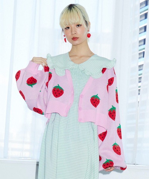 PUNYUS（プニュズ）の「フード柄ショートニットカーディガン（カーディガン/ボレロ・レディース・ブラック系その他/ブラック/ピンク/グリーン・4/3）」の4枚目の写真