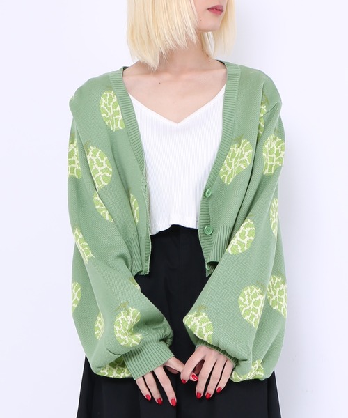 PUNYUS（プニュズ）の「フード柄ショートニットカーディガン（カーディガン/ボレロ・レディース・ブラック系その他/ブラック/ピンク/グリーン・4/3）」の3枚目の写真