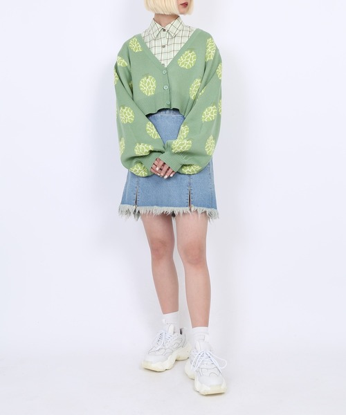 PUNYUS（プニュズ）の「フード柄ショートニットカーディガン（カーディガン/ボレロ・レディース・ブラック系その他/ブラック/ピンク/グリーン・4/3）」の7枚目の写真