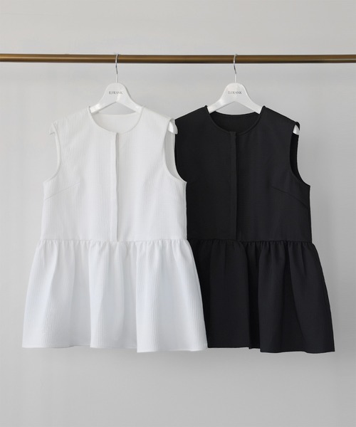 ELFRANK（エルフランク）の「ノースリーブペプラムジャガードブラウス（シャツ/ブラウス・レディース・ブラック/オフホワイト/カーキ/グリーン・FREE）」の5枚目の写真