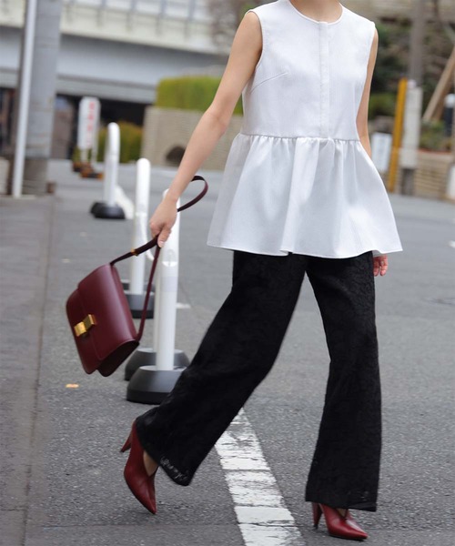 ELFRANK（エルフランク）の「ノースリーブペプラムジャガードブラウス（シャツ/ブラウス・レディース・ブラック/オフホワイト/カーキ/グリーン・FREE）」の10枚目の写真