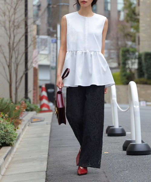 ELFRANK（エルフランク）の「ノースリーブペプラムジャガードブラウス（シャツ/ブラウス・レディース・ブラック/オフホワイト/カーキ/グリーン・FREE）」の11枚目の写真