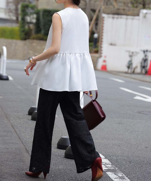 ELFRANK（エルフランク）の「ノースリーブペプラムジャガードブラウス（シャツ/ブラウス・レディース・ブラック/オフホワイト/カーキ/グリーン・FREE）」の12枚目の写真