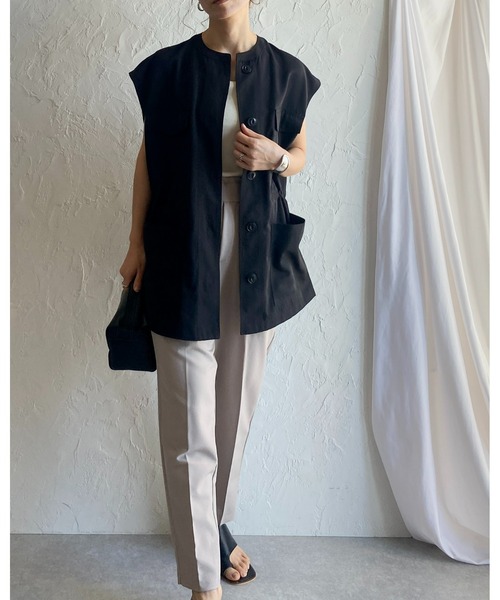 She's Closet(シーズクローゼット)の「ノーカラーダブルポケットウエストドロストロングミリタリーベスト(ベスト・レディース・アイボリー/カーキ/ブラック・FREE)」の15枚目の写真