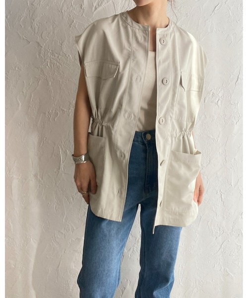 She's Closet(シーズクローゼット)の「ノーカラーダブルポケットウエストドロストロングミリタリーベスト(ベスト・レディース・アイボリー/カーキ/ブラック・FREE)」の6枚目の写真