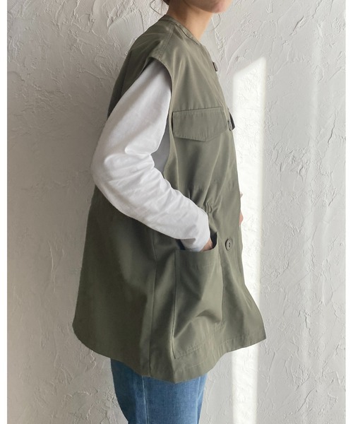 She's Closet(シーズクローゼット)の「ノーカラーダブルポケットウエストドロストロングミリタリーベスト(ベスト・レディース・アイボリー/カーキ/ブラック・FREE)」の17枚目の写真