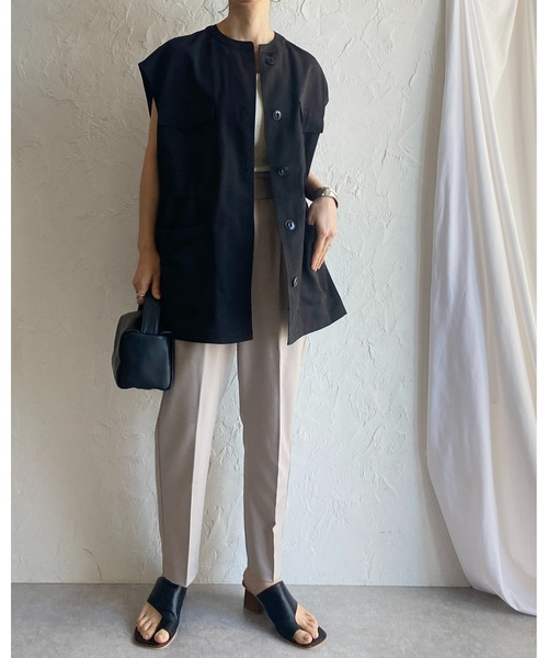 She's Closet(シーズクローゼット)の「ノーカラーダブルポケットウエストドロストロングミリタリーベスト(ベスト・レディース・アイボリー/カーキ/ブラック・FREE)」の7枚目の写真