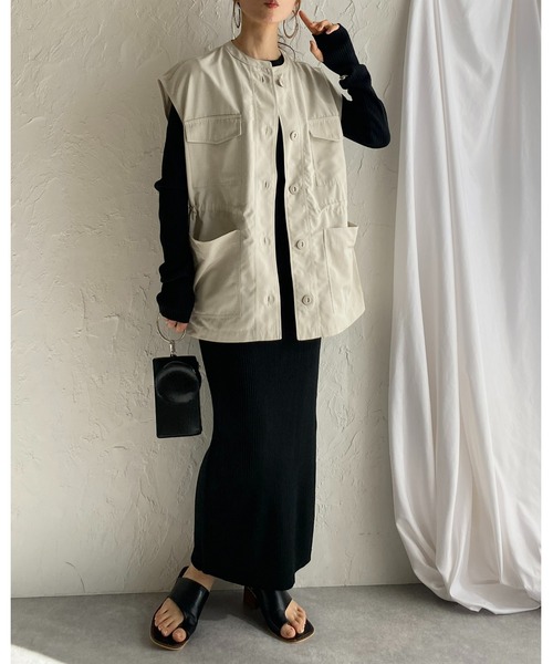 She's Closet(シーズクローゼット)の「ノーカラーダブルポケットウエストドロストロングミリタリーベスト(ベスト・レディース・アイボリー/カーキ/ブラック・FREE)」の9枚目の写真