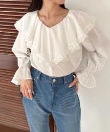 【WEB限定】ラッフルケープカラーブラウス