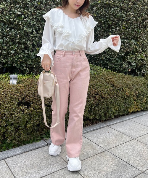 OLIVE des OLIVE(オリーブデオリーブ)の「【WEB限定】ラッフルケープカラーブラウス(シャツ/ブラウス・レディース・ドット/スミクロ/オフホワイト・FREE)」の14枚目の写真