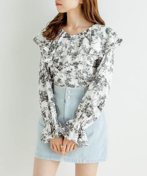 OLIVE des OLIVE(オリーブデオリーブ)の「【WEB限定】ラッフルケープカラーブラウス(シャツ/ブラウス・レディース・ドット/スミクロ/オフホワイト・FREE)」の11枚目の写真