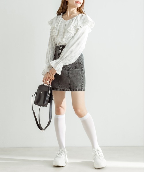 OLIVE des OLIVE(オリーブデオリーブ)の「【WEB限定】ラッフルケープカラーブラウス(シャツ/ブラウス・レディース・ドット/スミクロ/オフホワイト・FREE)」の19枚目の写真