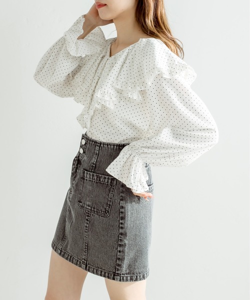 OLIVE des OLIVE(オリーブデオリーブ)の「【WEB限定】ラッフルケープカラーブラウス(シャツ/ブラウス・レディース・ドット/スミクロ/オフホワイト・FREE)」の16枚目の写真