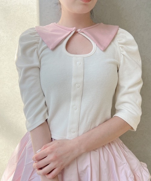 lilLilly（リルリリー）の「ビックカラーリブトップス（Tシャツ