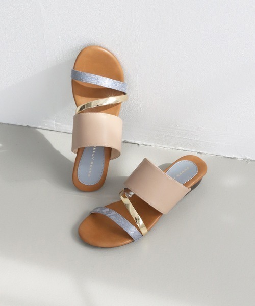 JELLY BEANS（ジェリービーンズ）の「トリプルベルトハーフウエッジサンダル(210-10360)JELLY BEANS(ジェリービーンズ)（サンダル・レディース・ブラック/ホワイト/ブルー・L/M/S）」の3枚目の写真