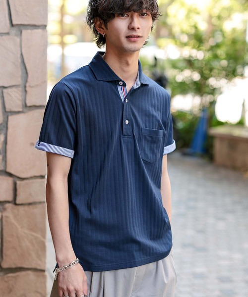 A.S.M（エーエスエム）の「吸水速乾ドライ ストライプドビー 鹿ノ子 / スタンダード Biz ポロシャツ（半袖）（ポロシャツ・メンズ・ブラック/ホワイト/ネイビー・48/50/52）」の3枚目の写真