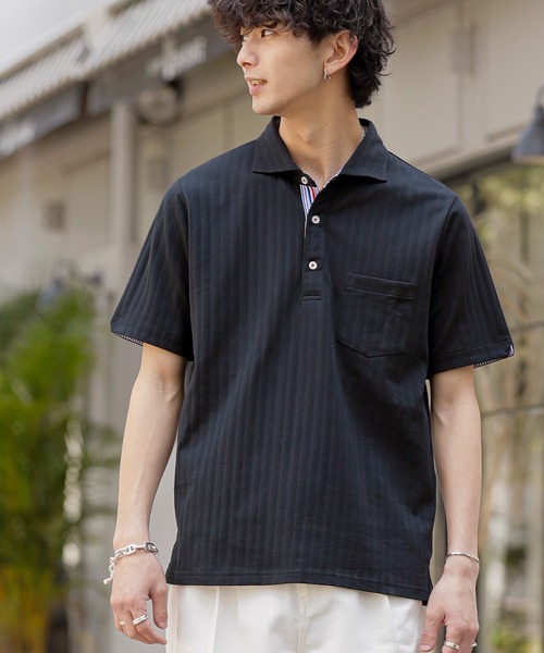 A.S.M（エーエスエム）の「吸水速乾ドライ ストライプドビー 鹿ノ子 / スタンダード Biz ポロシャツ（半袖）（ポロシャツ・メンズ・ブラック/ホワイト/ネイビー・48/50/52）」の10枚目の写真