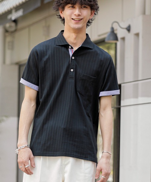 A.S.M（エーエスエム）の「吸水速乾ドライ ストライプドビー 鹿ノ子 / スタンダード Biz ポロシャツ（半袖）（ポロシャツ・メンズ・ブラック/ホワイト/ネイビー・48/50/52）」の11枚目の写真