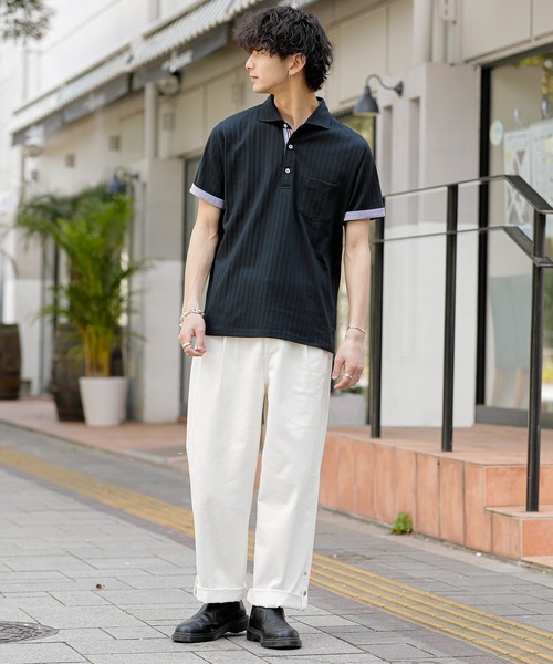A.S.M（エーエスエム）の「吸水速乾ドライ ストライプドビー 鹿ノ子 / スタンダード Biz ポロシャツ（半袖）（ポロシャツ・メンズ・ブラック/ホワイト/ネイビー・48/50/52）」の13枚目の写真